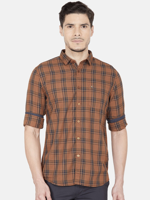 

Oxemberg Men Mustard Slim Fit Tartan Checks Opaque Checked Casual Shirt