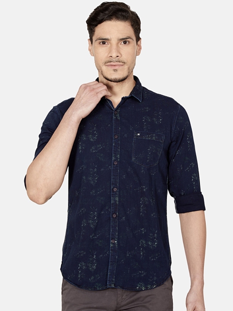 

Oxemberg Men Navy Blue Slim Fit Opaque Printed Casual Shirt
