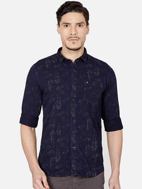 

Oxemberg Men Navy Blue Slim Fit Floral Opaque Printed Casual Shirt