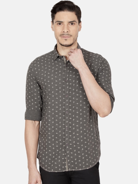 

Oxemberg Men Olive Green Slim Fit Ditsy Printed Casual Shirt