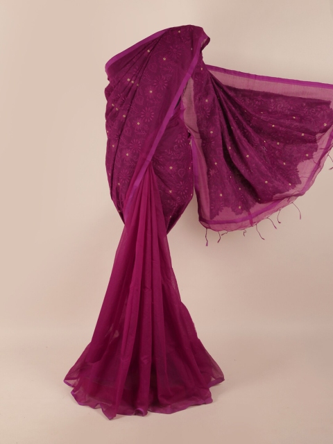 

Pothys Violet & Pink Embellished Embroidered Saree