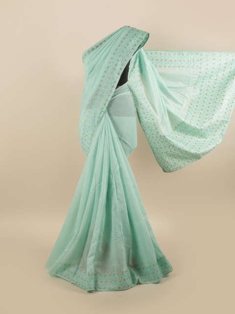 

Pothys Sea Green Embroidered Silk Blend Saree