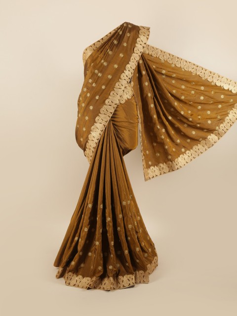 

Pothys Olive Green & Gold-Toned Floral Embroidered Silk Blend Saree