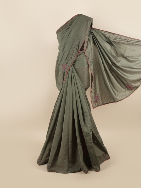 

Pothys Grey & Red Embellished Silk Blend Saree