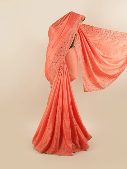 

Pothys Orange & Silver-Toned Embellished Silk Blend Saree