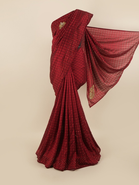 

Pothys Maroon Checked Beads and Stones Silk Blend Saree