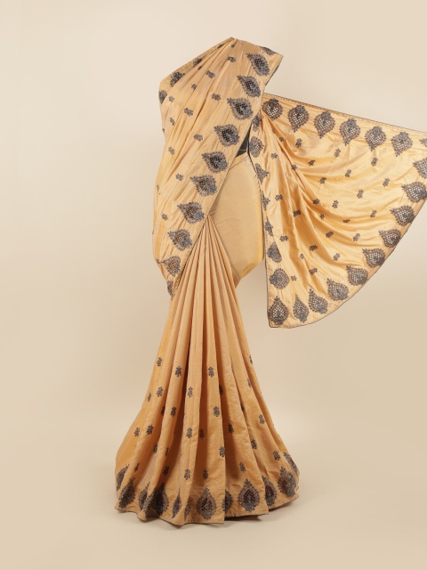 

Pothys Beige & Grey Embellished Schiffli Silk Blend Saree