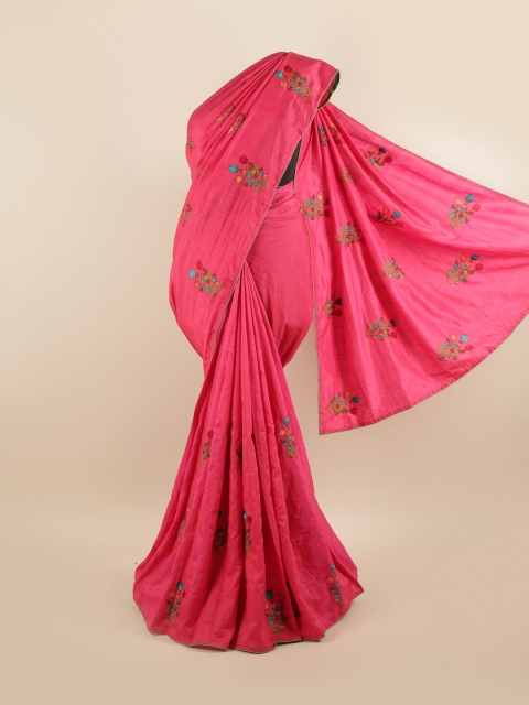 

Pothys Pink & Green Floral Embroidered Silk Blend Saree