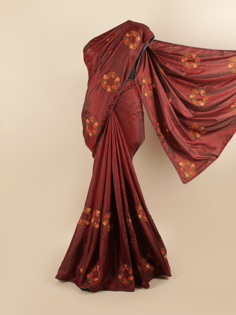 

Pothys Maroon Floral Embroidered Silk Blend Saree