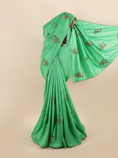 

Pothys Green & Red Floral Embroidered Silk Blend Saree