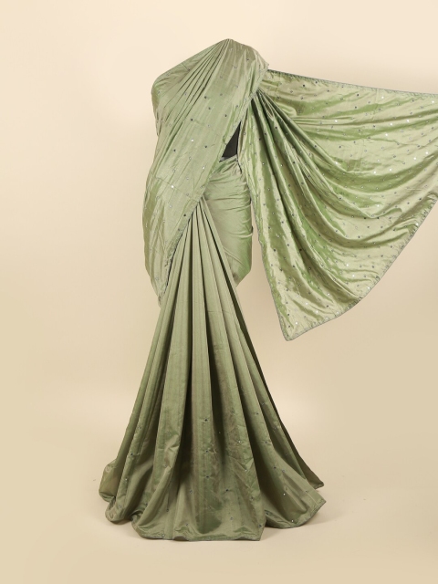 

Pothys Green & White Embellished Mirror Work Silk Blend Saree