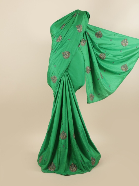 

Pothys Green Floral Embroidered Silk Blend Saree