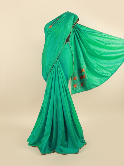 

Pothys Green & Orange Embroidered Silk Blend Saree