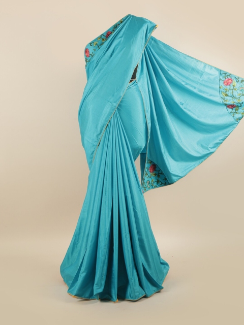 

Pothys Blue Embroidered Silk Blend Saree