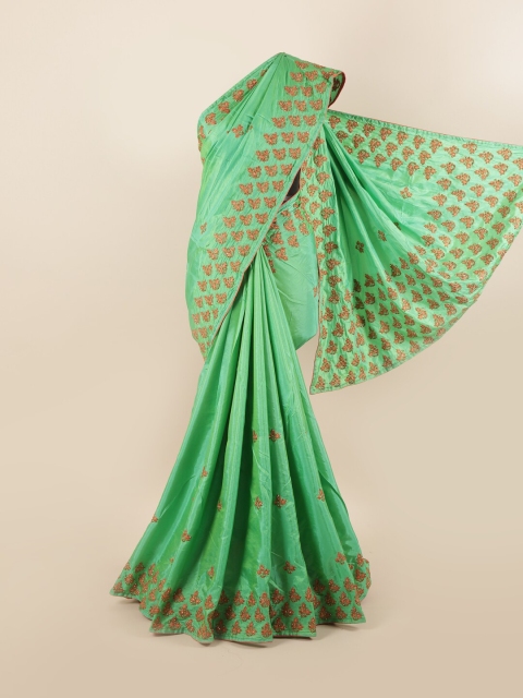 

Pothys Green & Peach-Coloured Embellished Beads and Stones Silk Blend Saree