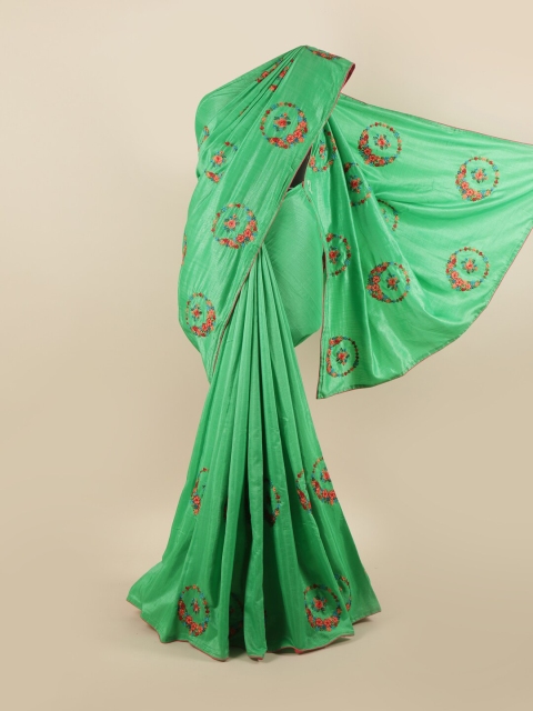 

Pothys Green Floral Silk Blend Saree
