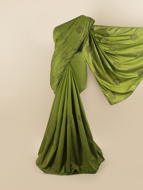 

Pothys Green Embellished Beads and Stones Silk Blend Saree