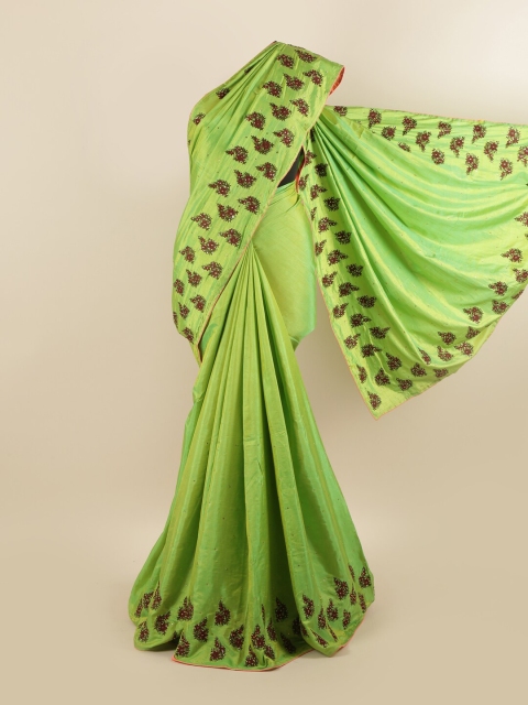 

Pothys Green & Red Floral Silk Blend Saree