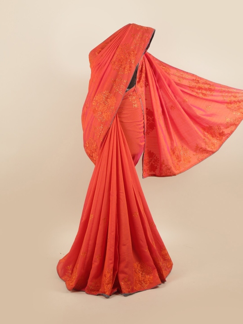 

Pothys Orange Floral Silk Blend Saree