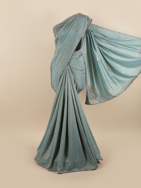 

Pothys Blue Embellished Silk Blend Saree