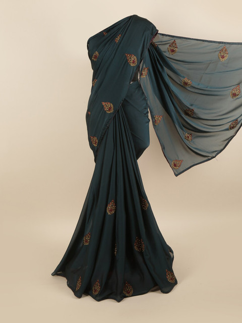 

Pothys Blue Floral Silk Blend Saree