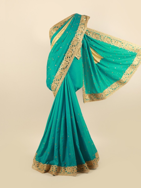 

Pothys Blue Embellished Silk Blend Saree