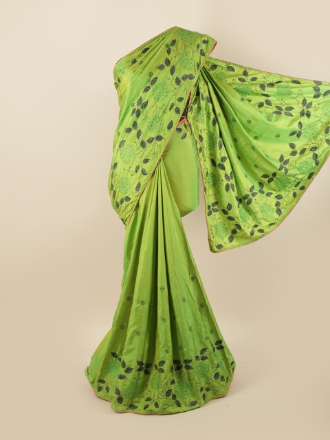 

Pothys Green Floral Silk Blend Saree