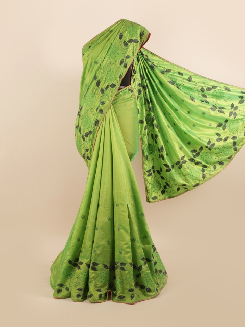 

Pothys Green Floral Beads and Stones Silk Blend Saree