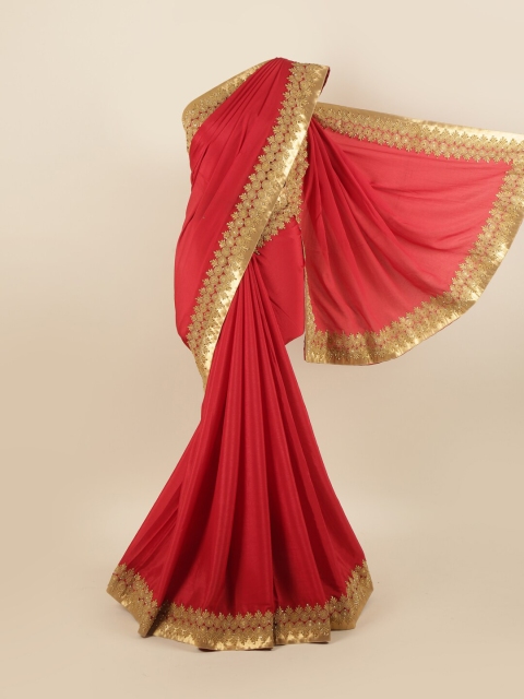 

Pothys Red & Gold-Toned Beads and Stones Silk Blend Saree