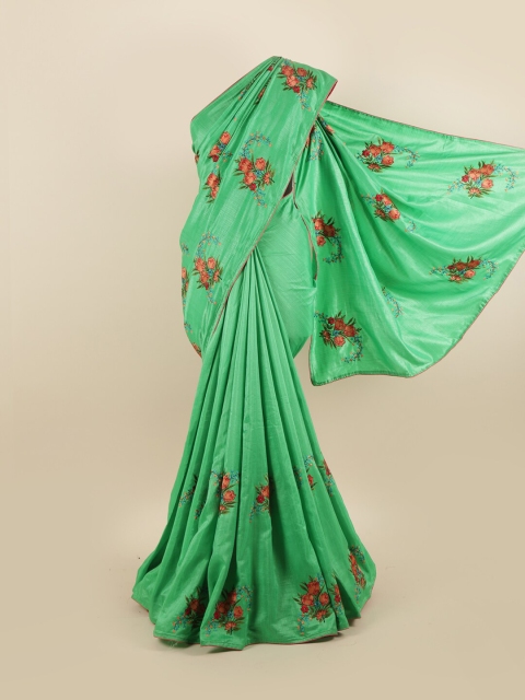 

Pothys Green & Red Floral Silk Blend Saree
