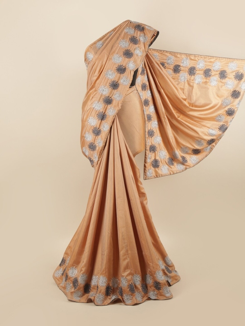 

Pothys Peach-Coloured & Grey Floral Silk Blend Saree