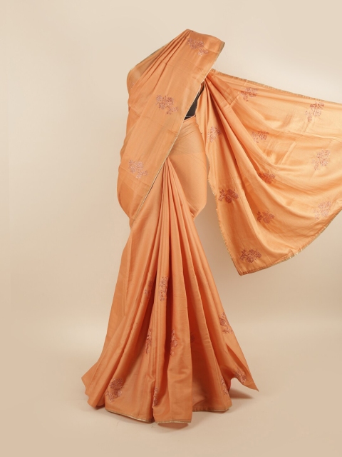 

Pothys Peach-Coloured & Silver-Toned Floral Beads and Stones Silk Blend Saree