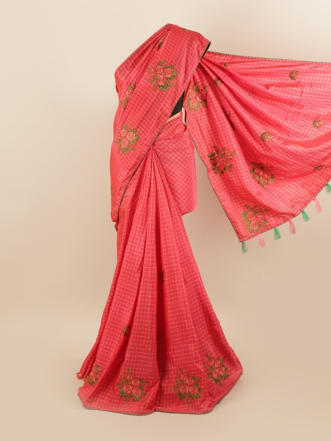 

Pothys Pink & Green Floral Silk Blend Saree