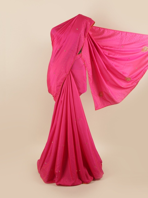 

Pothys Pink Embellished Beads and Stones Silk Blend Saree