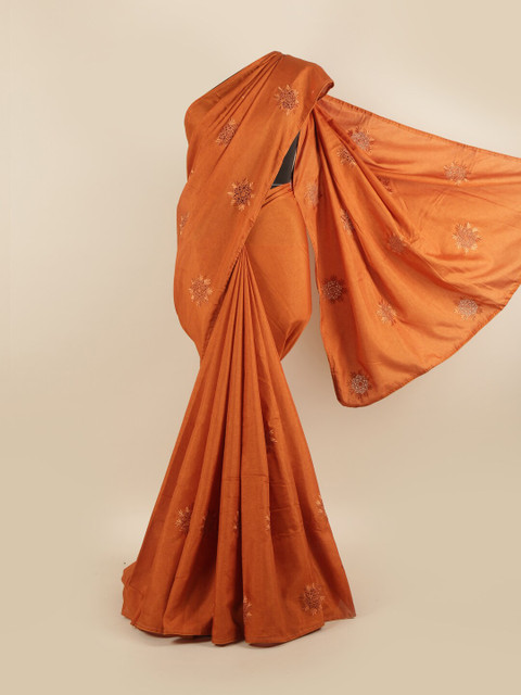 

Pothys Copper-Toned Floral Silk Blend Saree