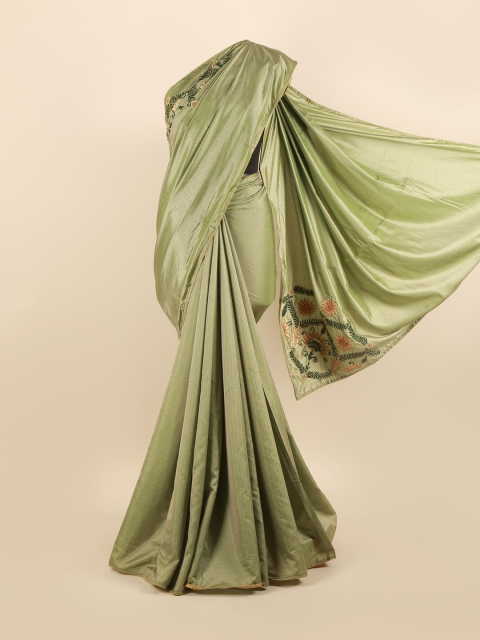 

Pothys Green & Gold-Toned Floral Beads and Stones Silk Blend Saree