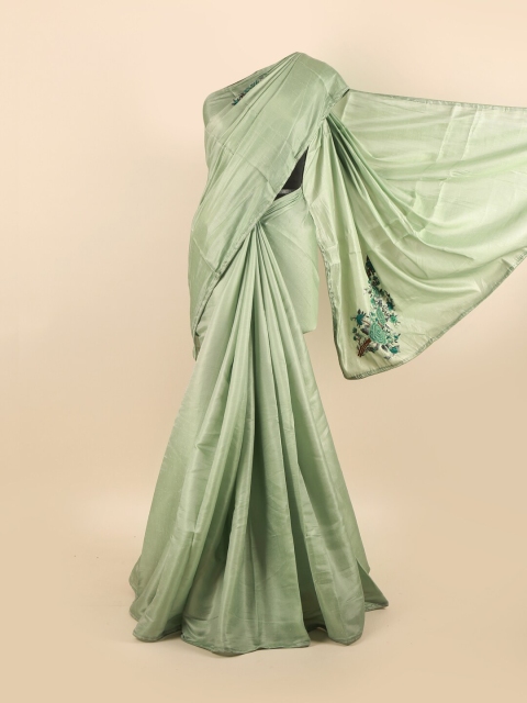 

Pothys Green & Grey Floral Silk Blend Saree