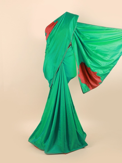 

Pothys Green & Red Floral Silk Blend Saree