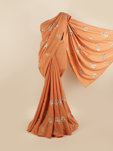 

Pothys Copper-Toned & Silver-Toned Floral Silk Blend Saree