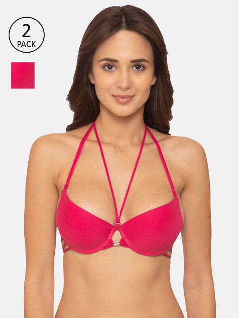 

Tweens Women Set of 2 Pink Solid Front Open Padded Bra
