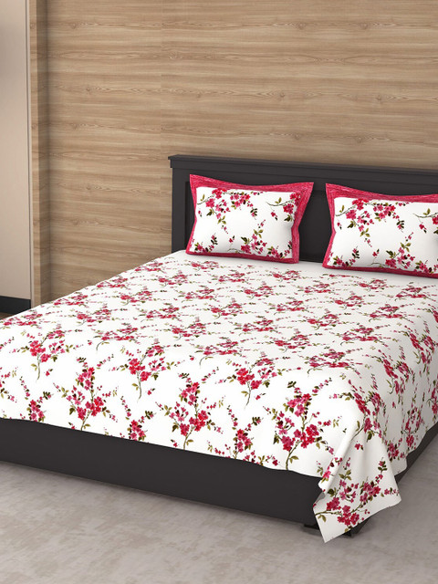 

Varde White & Pink Floral 144 TC King Bedsheet with 2 Pillow Covers
