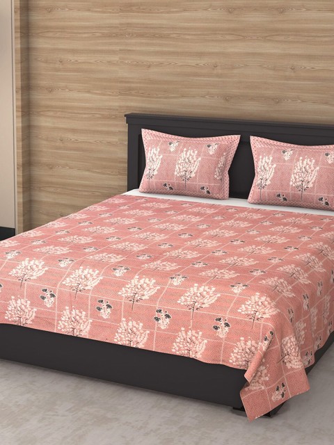 

Varde Peach-Coloured & Black Geometric 144 TC King Bedsheet with 2 Pillow Covers