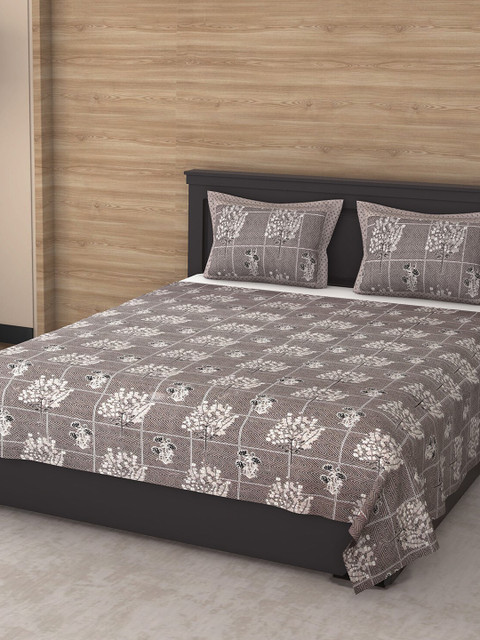 

Varde Grey & White Geometric 144 TC King Bedsheet with 2 Pillow Covers