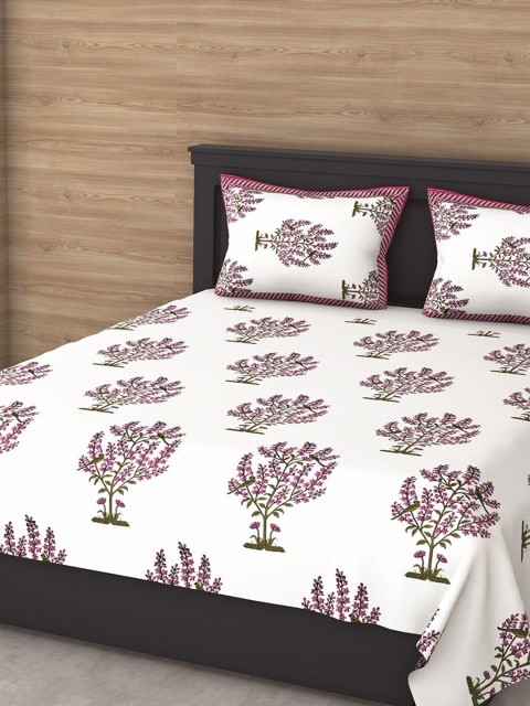 

Varde White & Fuchsia Ethnic Motifs 144 TC King Bedsheet with 2 Pillow Covers