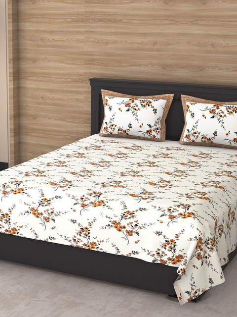 

Varde White & Brown Floral 144 TC King Bedsheet with 2 Pillow Covers