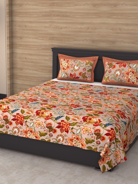 

Varde Red & Green Floral 144 TC King Bedsheet with 2 Pillow Covers