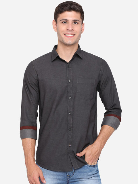 

JADE BLUE Men Grey Slim Fit Opaque Pure Cotton Casual Shirt