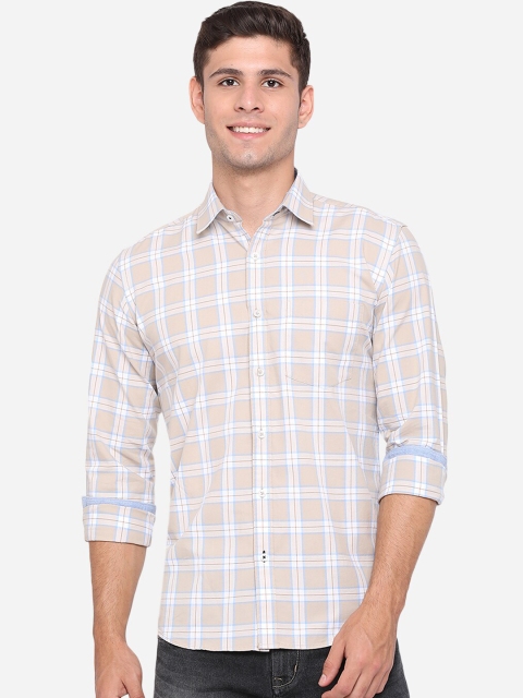 

JADE BLUE Men White & Pink Slim Fit Opaque Checked Pure Cotton Casual Shirt