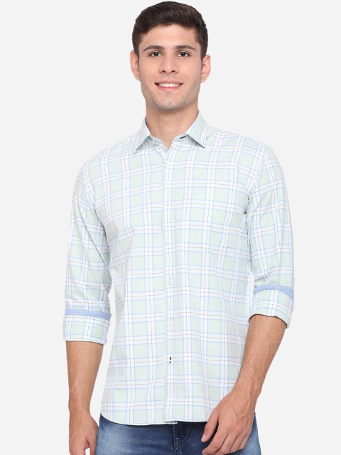 

JADE BLUE Men Green & White Slim Fit Opaque Checked Pure Cotton Casual Shirt