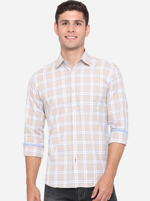 

JADE BLUE Men Pink & White Slim Fit Opaque Checked Pure Cotton Casual Shirt
